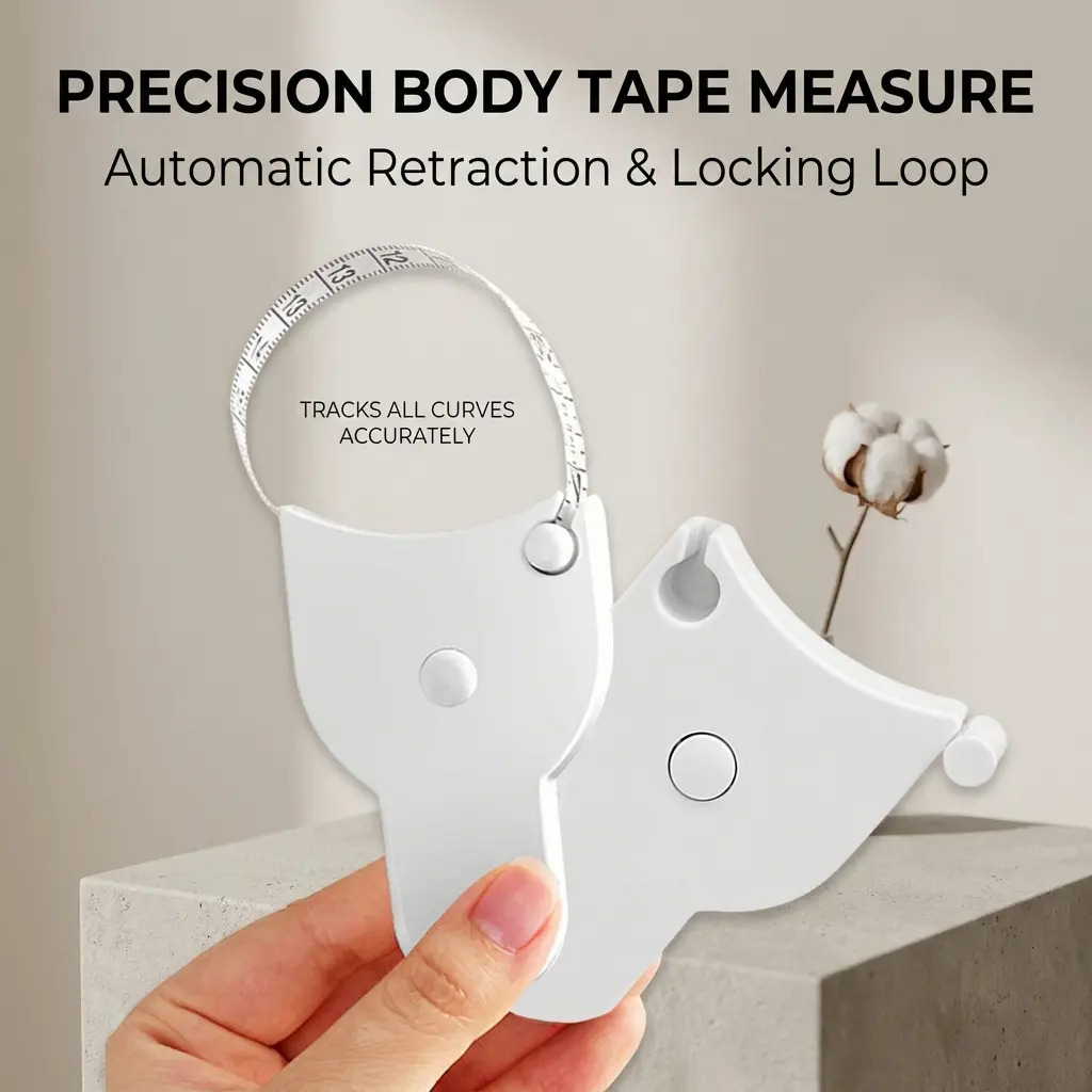 Premium Body Measuring Tape - 60-in Automatic Retractable Tool with Pin Lock, Extra Soft Durable White 3D Measure for Home, Fitness (Waist, Arms, Hip)