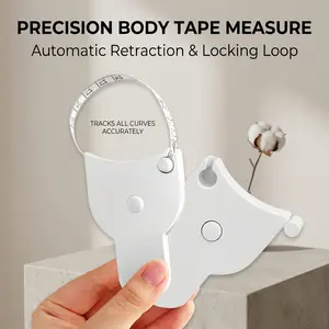 Automatic Shrinkage Body Measureing Tape 60 Inch, 3D Measuring Tape for Home and Fitness, Retractable Portable Measuring Body Tool for Waist Arms Hip, White Durable Pin Lock Extra Soft
