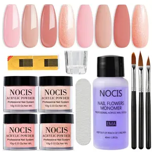 Acrylic Nail Starter Kit, 1 Set Glitter Nude Nail Powder & Monomer Liquid & Brush & Nail Files & Forms & Extensions Tool for Salon Or DIY Home Use, Acrylic Nails Kit