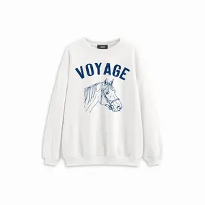 Cider Voyage Cotton-blend Horse Graphic Round Neckline Oversized Sweatshirt