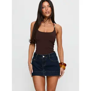 Warna Low Rise Denim Mini Skirt Dark Wash