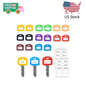 16 Pcs Colored Silicone Key Covers Caps Set with Blank Printed Label,Key Tags Color Identifiers