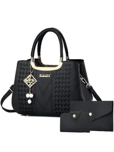New Elegant Women's Combo Bag, Rhombus Embroidery Handbag, Versatile Classic Style, Durable Fashionable, Large Capacity, Shoulder & Crossbody