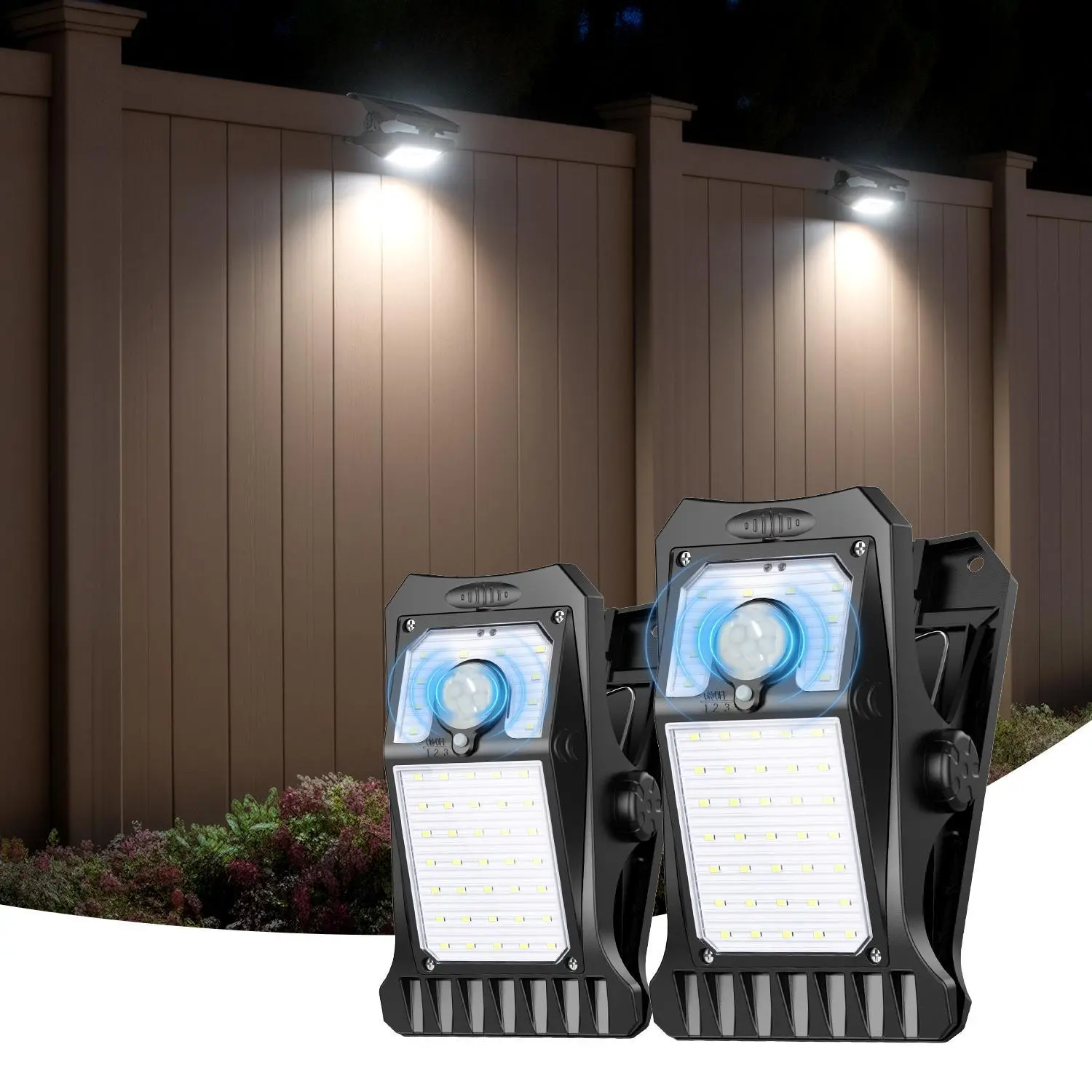 ABS Plastic Solar Outdoor Lights - Motion-Activated, IP65 Water Resistant, 4-Color Adjustable High Lumens Remote Control Intelligent Energy Saver Wireless Clip Lights with USB Cable for Backyard, Garden