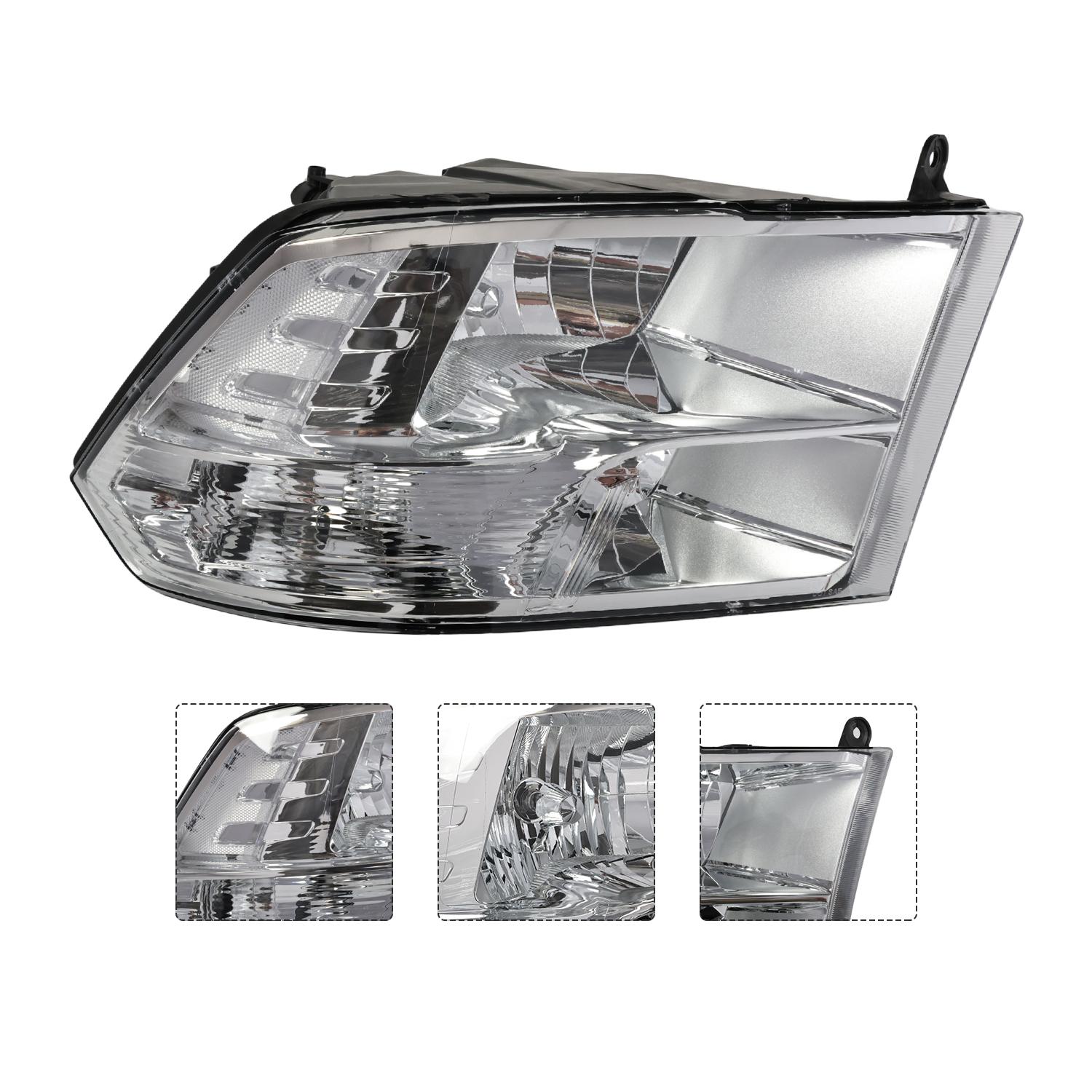 Nakkaa Halogen Headlight Assembly Pair, Direct Replacement for 2009-2018 Dodge Ram 1500/2500/3500/4500/5500 Factory Quad Headlight Models ,Chrome Housing Clear Lens,  Driver & Passenger Side