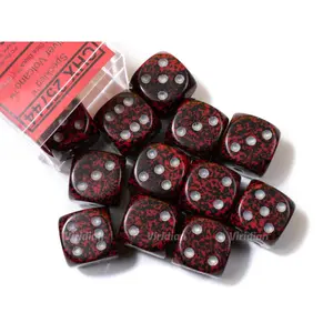 Speckled Silver Volcano | Black & Red | D6 Block | Chessex Dice (12)