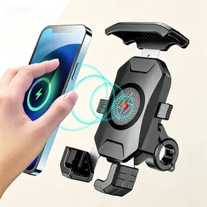 Wireless Motorcycle Phone Mount 15W Fast Charging, USB C 20W Power Port, Auto Lock Quick Release Handlebar Holder, Qi Compatible Cell Phone Mount for 4-7 inch Smartphones, Secure Hands-Free Navigation