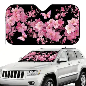1pc, Pink Blossoms and Butterflies Print Car Sun Visor for Windshield, car windshield sunshade, Foldable Design, Helps Maintain Comfortable Interior Temperature, Great for Routine Drives and Weekend Getaways, A Must Have for Everyday Use