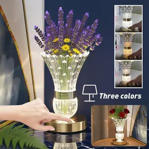 LED Crystal Table Lamp Vase Night Light USB Rechargeable Touch Dimmable 3 Color Bedside Atmosphere Lamp for Bedroom Living Room Decor#fathersdaygift
