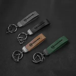 Leather Car Key Keychain Chain Ring for Dodge Charger Caliber Challenger Journey Avenger Caravan Durango Nitro, Auto Accessories