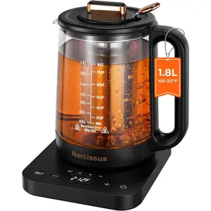 Electric Kettle Temperature Control ±5℉, 1.8L Glass Electric Tea Kettle with Removable Infuser for Flowers & Fruit Tea, 1200W Fast Boiling, 6 Hours Keep Warming, Black