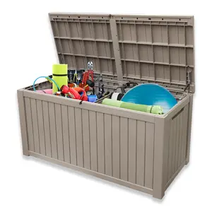 AJP Distributors 180 Gallon Outdoor Storage Box, Rain Waterproof Resin Deck Box, Lockable Large Storage Container for Patio Furniture, Cushions, Garden Tools, Sports Equipment and Pool Supplies Taupe