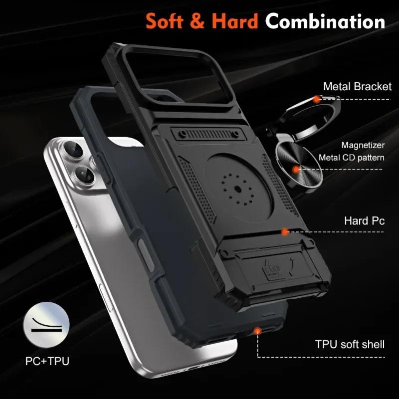 Heavy Duty Magnetic Rotated Ring Holder Phone Case For IPhone 17 Air 16 15 14 Plus 13 Pro Max Anti-Drop Wallet Protection Cover
