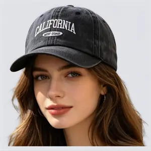 Dark Grey Vintage Cap Hat - Lettered Varsity Round-Top Hat, Embroidered California Script Statement Style for Men & Women, Lettered Varsity Hats, Round-Top Hats