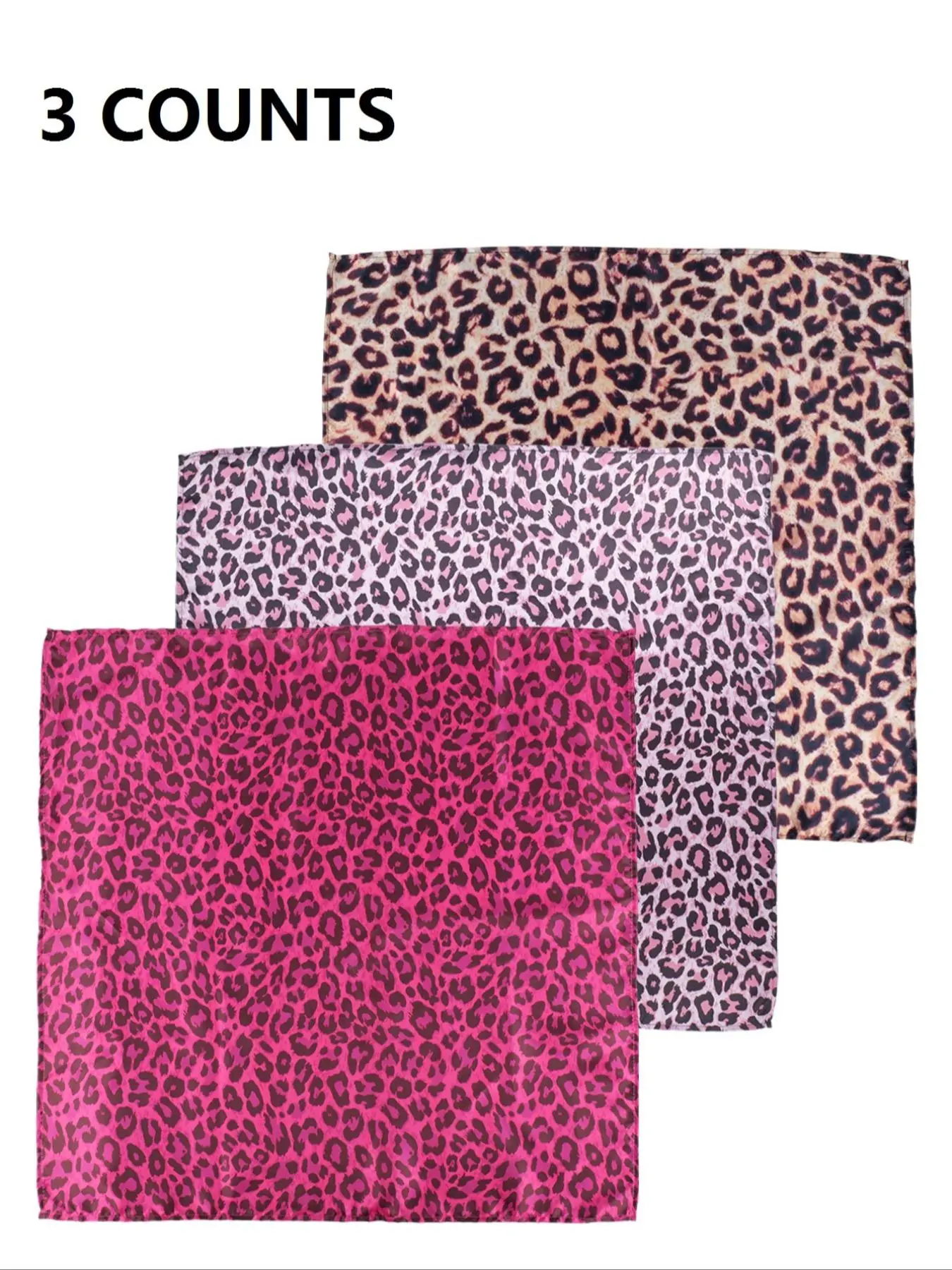 Leopard Print Square Scarves Set of 3, 70cm / 27.56in Multi-Functional Satin Feel Scarves, Casual Soft Scarf, Stylish Design Headwraps and Handkerchiefs for All Seasons, Leopard Print Headscarf, Versatile Headscarf, Scarf for hair