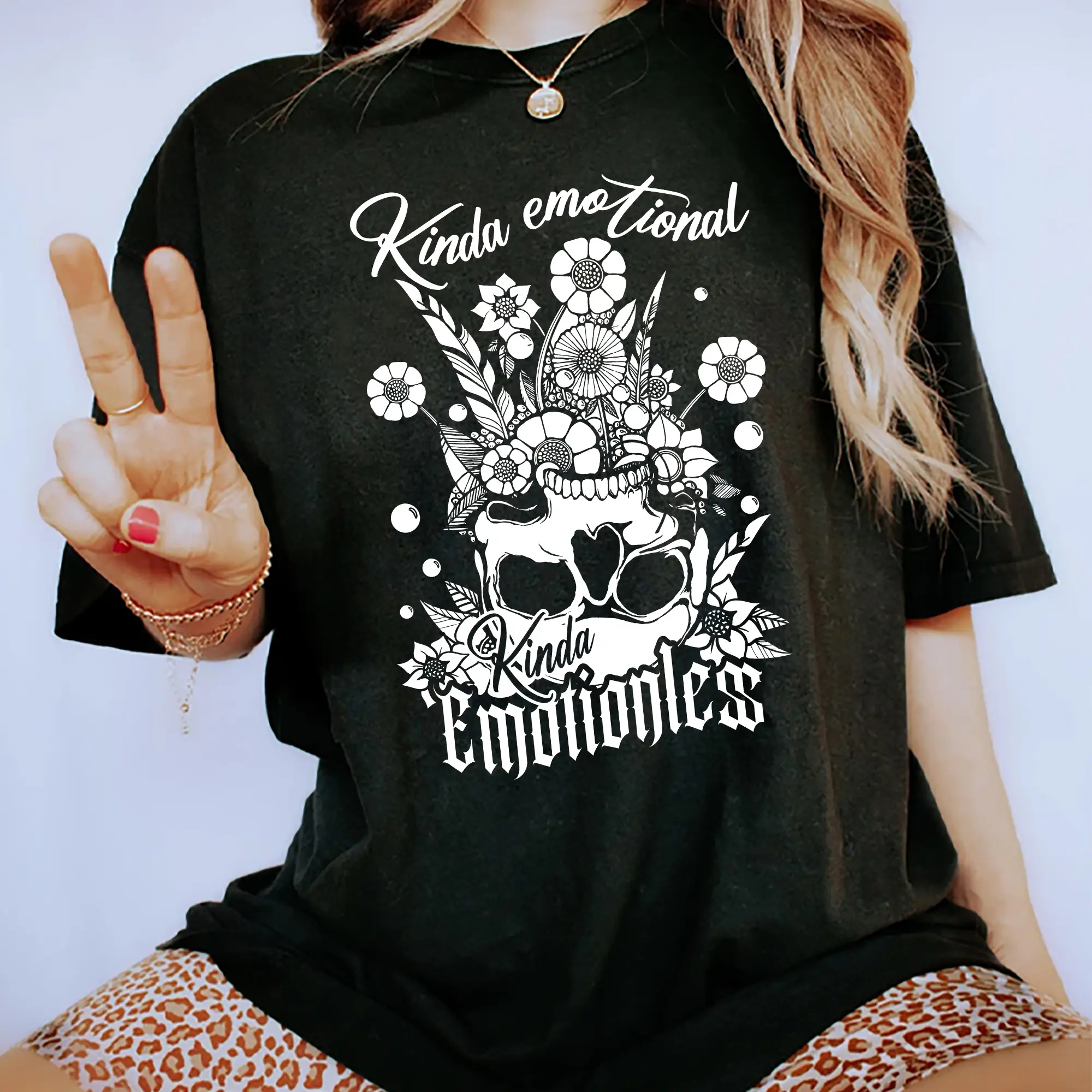 Kinda Emotional Kinda Emotionless Shirt, Mental Health T-shirt, Motivational Inspirational T-shirt, Floral Skull Tee, Graphic Printed Unisex Tops, Soft Fabric Menswear, Cotton Chic Tees For Women, Unisex Gifts