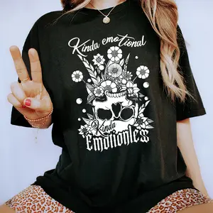 Kinda Emotional Kinda Emotionless Shirt, Mental Health T-shirt, Motivational Inspirational T-shirt, Floral Skull Tee, Graphic Printed Unisex Tops, Soft Fabric Menswear, Cotton Chic Tees For Women, Unisex Gifts
