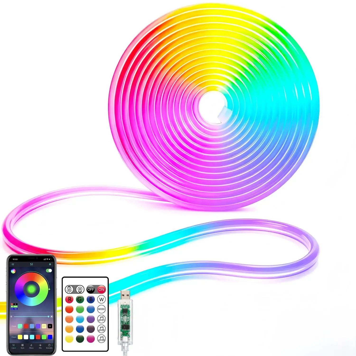 USB-Powered RGB Color-Changing LED Strip Light with App & Remote Control, RGBIC Smart LED Mood Lighting with Music Sync for  Gaming Accessories, Tech Gadgets, Cool Room Gadgets, Home Accessory, LED Lights Bedroom,campin ,gessentials,outdoorful