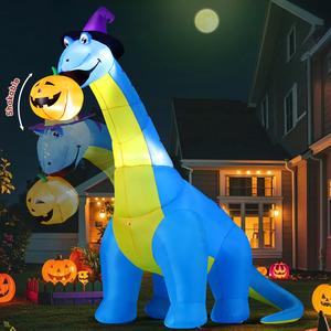 Halloween Dinosaur Eat Pumpkin Inflatable 10FT Outdoor Decorations with LEDs Water Proof Cloth Set for Festive Halloween & Christmas Decorations
