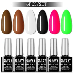 GAVY 6-Bottle 5-Free High Gloss Gel Nail Polish Kit - Essential Daily Shades (Nude, Brown, White, Black, Hot Pink, Neon Green) for All Lengths, Nail Art, Spring Glowup, Smooth Manicure