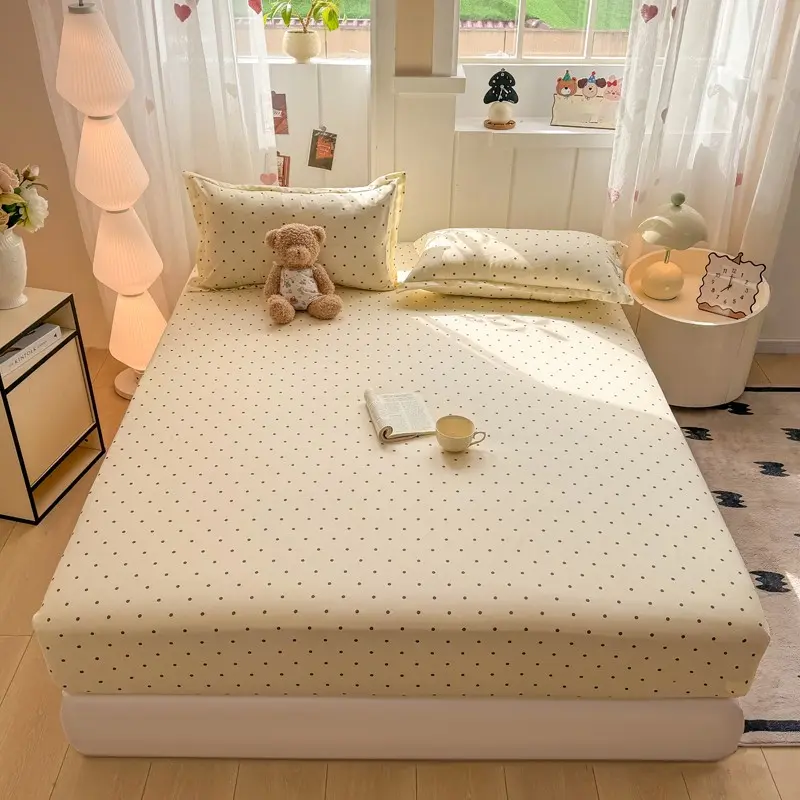 Polka Dot Plaid Printed Bed Skirt, Soft, Comfortable and Decorative Bedding Set, Easy Maintenance, Ideal for Home Bedroom, Hotel Dormitory Bed Linen