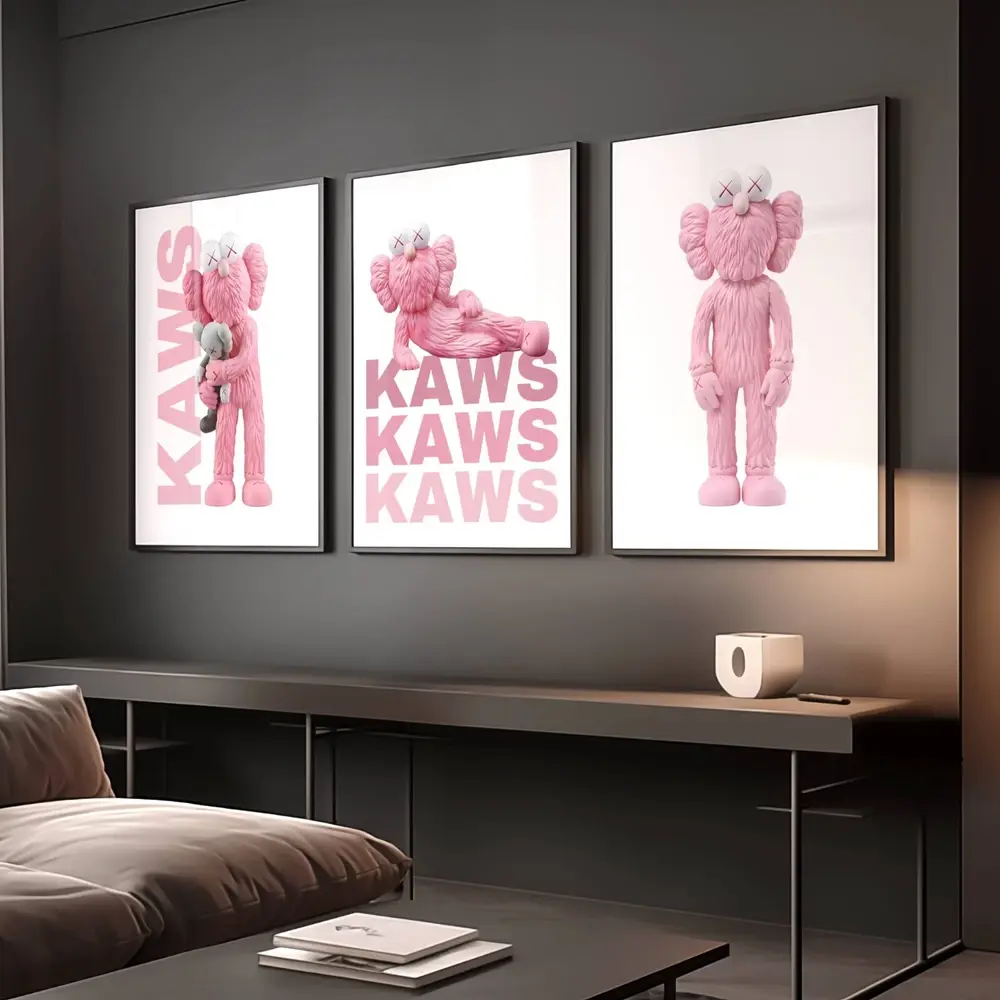 Set of 3 Kaws Exhibition Posters Pink Graffiti Hypebeast Figure Wall Art