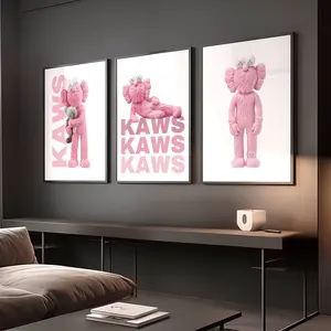 Set of 3 Kaws Exhibition Posters Pink Graffiti Hypebeast Figure Wall Art