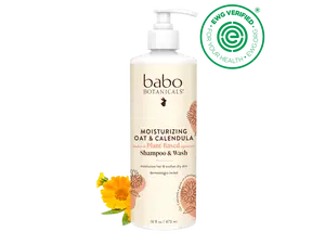 Babo Botanicals Moisturizing Oat & Calendula Shampoo & Wash – Made with Plant-Based Ingredients – Moisturizes Hair & Soothes Dry Skin – Dermatologist Tested – 16 fl oz (473 ml)