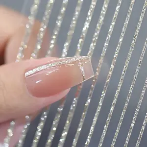 3D Shiny Nail Atr Stickers Lines French Nail Adhesive Sliders Glitter Gold Silver Luxury Stripe Letters Decals Design Decoration