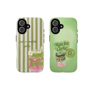 Matcha Girly Phonecase for iPhone X-16, Tough Protection with Lexan Plastic & TPU Lining, Impact Resistant, Glossy Finish, UV Protected, Wireless Charging Compatible