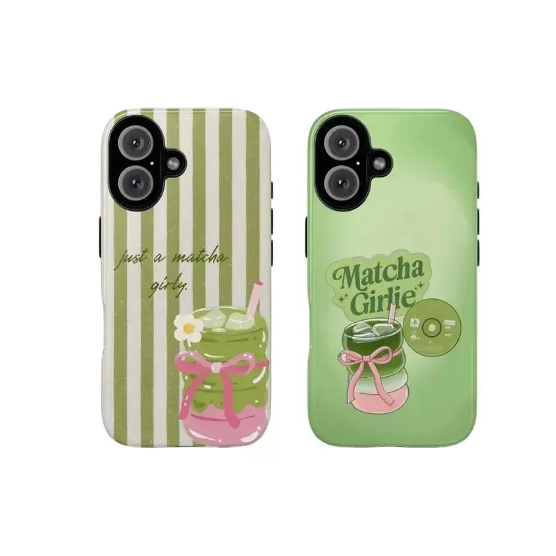 Girly Matcha Mobile Phone Case Accessory for iPhone X-16, Durable Lexan Plastic & Rubber TPU Lining, Tough Protection, Impact Resistance, Glossy Finish, UV Protected, Wireless Charging Compatible