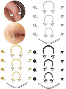 Horseshoe Septum Ring with Replacement Balls Stainless Steel Nose Hoop CZ Earring Eyebrow Lip Tragus Helix Daith Piercing Jewelry Body Piercing Jewelry for Women Men 16G