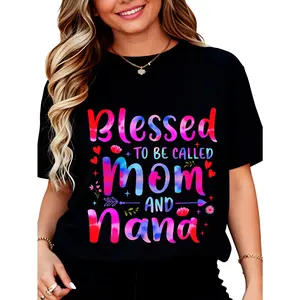 Cotton Mothers Day Blessed to Be Called Mom and Nana Flowers TShirt