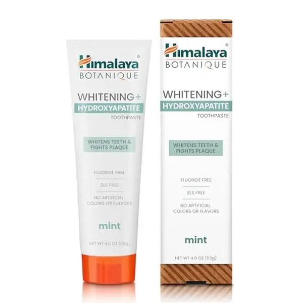 Himalaya Botanique Whitening+ Nano Hydroxyapatite Toothpaste, Mint, 4 oz | Nano Hydroxyapatite Toothpaste, Support Enamel Strength & Integrity,Great for Sensitive Teeth, Fluoride Free,SLS Free & Vegan