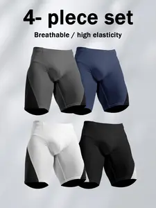 4 Piece Men's Athletic Compression Shorts - Fast-drying, highly elastic, breathable polyester and spandex blend,Outdoorfun， colorblocked, machine washable, for running, training, basketball Joggers
