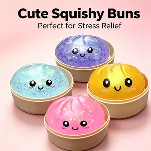 Glitter Dumpling Squishy Toy with Gift Box Soft Sensory Squeeze Toy for Stress Relief Kawaii Fidget Toy Decompression Squishy Dough Anxiety Relief Toy Cute Desk Toy Collectible Squishy Gift Choose Your Favorite Color