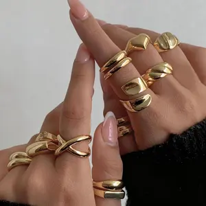 12 piece set of environmentally friendly irregular shaped rings, light luxury gold-plated joint ring set