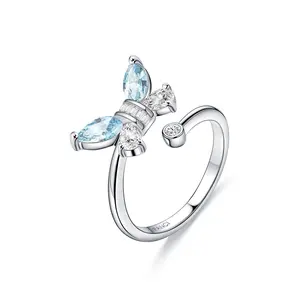 FanciMe "Butterfly Dream"Open Ring - Original Design - 925 Sterling Silver Adjustable Ring - Wonderland Garden Series-Perfect Gift for Birthday