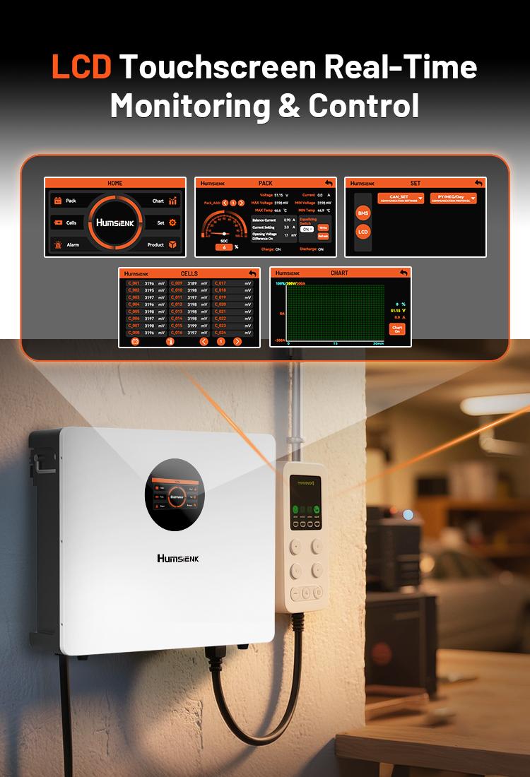 【Flash sale】【2PACK】Humsienk 48V 100Ah Wall-mounted LiFePO4 Bluetooth Battery, Built in 100A BMS & LCD Touchscreen(Indicator), Grade A Cells & 6000+ Deep Cycles for Off-Grid, Solar System, Home Backup