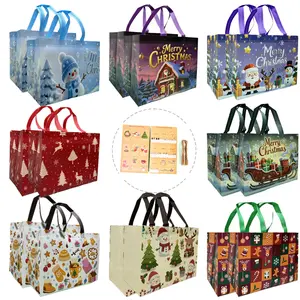 Livifree Heavy-Duty Storage Tote Foldable Shopping Bags Set, Eco-Friendly Large Capacity, Reusable, Durable ,Tear-Resistant, Waterproof with 20 Tags for Decor Party Favors Festive Designs 8 Exclusive Christmas Designs - Lightweight  gifts