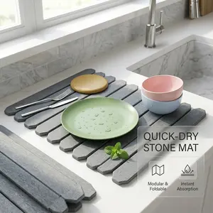 Msercuor Large Stone Diatomaceous Earth Dish Drying Mat 24x16 Inch Collapsible Quick Drying Stone Mat with Sanding Paper Anti Slip Pad for Kitchen Counter Tableware Storage