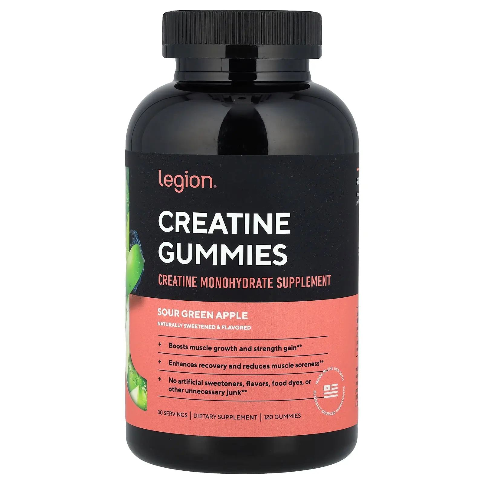 Legion Athletics Creatine Gummies, Sour Green Apple, 120 Gummies