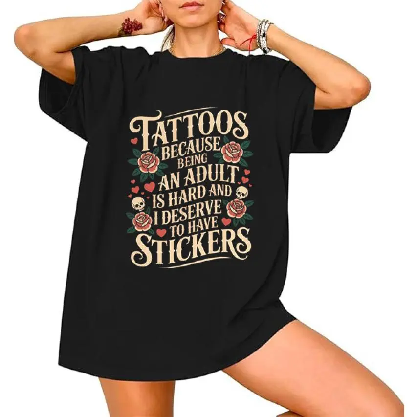 Funny Tattoo Lover Shirt, I Deserve Stickers Humor Tee, Rose Skull Graphic Tshirt