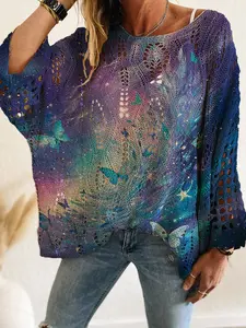 Women's V Neck Long Sleeve Knit Top, Casual Loose Fit Design, Perfect for Spring Summer Fall Winter Seasons, Stylish Daily Wear