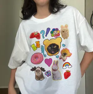 Y2K Silly Cat T-Shirt, Kitten Shirt, Unisex Vintage Graphic Tees Gothic Grunge Y2k Emo Scene Amity Affliction Style Clothes Menswear Womenswear Streetwear