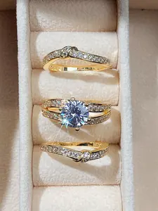 3 Pcs/Set Gorgeous Cubic Zirconia Ring Set For Women For Wedding Engagement Anniversary Jewelry Bridal Ring Sets Valentine's Day Gift