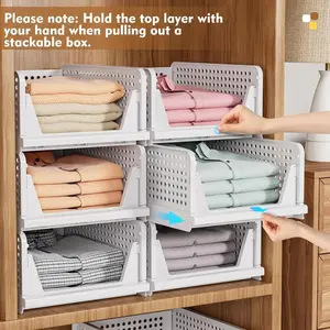 Stackable Closet Storage Basket, Multifunctional & Foldable Closet Organizer for Bathroom Kitchen Laundry Room Wardrobe Storage, Space-Saving Clothes Storage Drawer Organizer, White