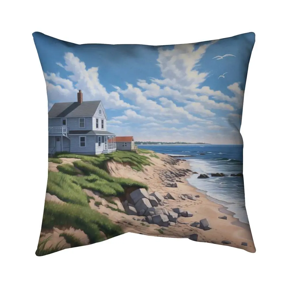 Begin Home Decor 5542-1818-CO167 18x18 in. Contemporary Printed Polyester UV-Protected Sea View Green Outdoor Throw Pillow for Patio/Garden, Porches - Household Textile Cushion Accessory