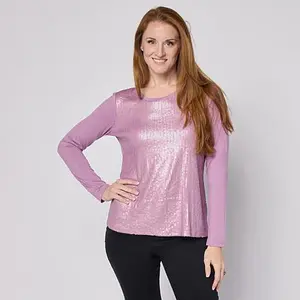 G by Giuliana Ecolux Knit Sequin Long-Sleeve T-Shirt
