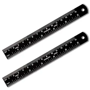 Metal Ruler, 6 Inch Stainless Steel Straight Edge with Metric Measurement, 2 Pack, 15 Centimeters Straight Edge Ruler with Inch to MM Conversion Table for Students, Machinist and Drafting